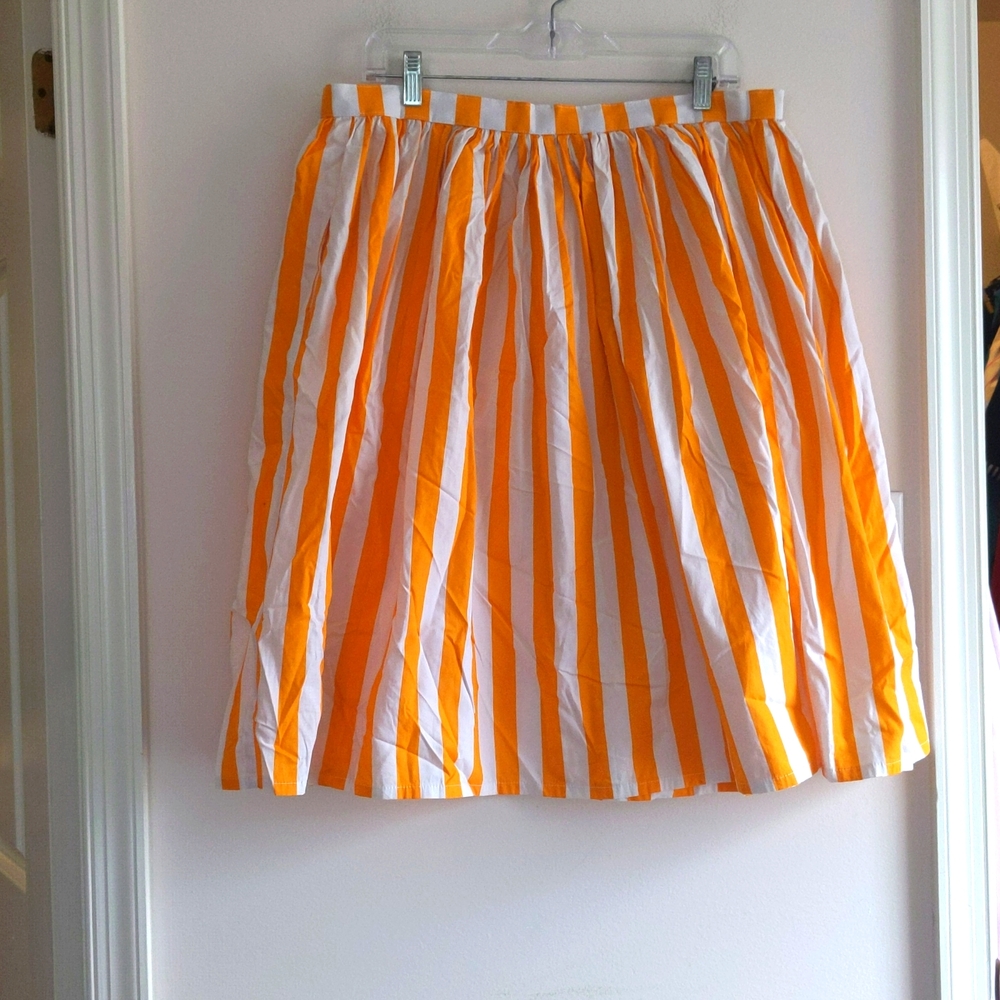 Magnolia Park Orange White Stripe Cotton A-Line Midi Skirt XXL Cottagecore